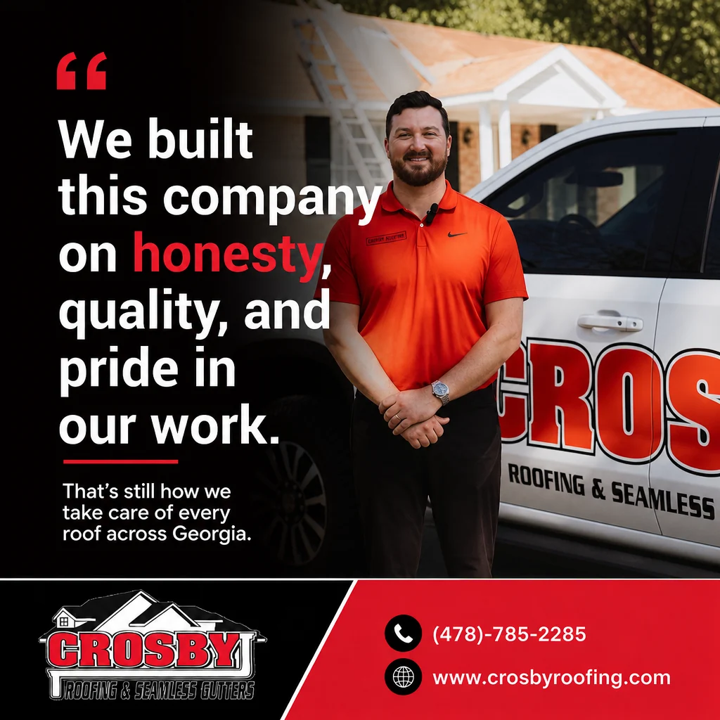 Crosby Roofing owner quote post: “We built this company on honesty, quality, and pride in our work.”