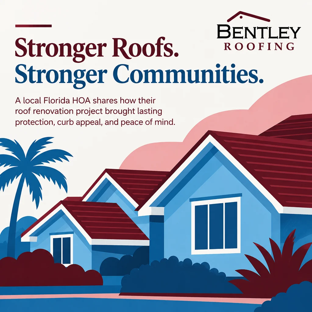 Bentley Roofing post: “Stronger Roofs. Stronger Communities.” about a Florida HOA roof renovation
