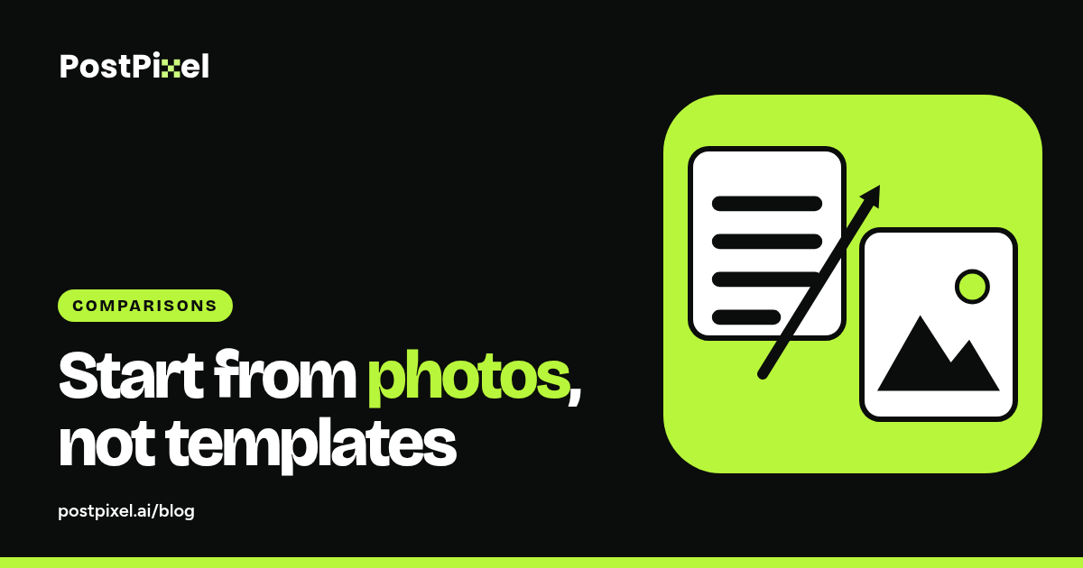Cover graphic of a design template card being swapped for a camera photo card