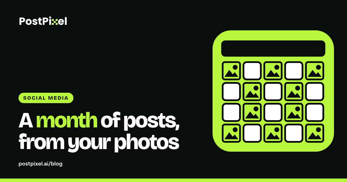 Cover graphic of a month grid where each square is filled with a lime photo tile